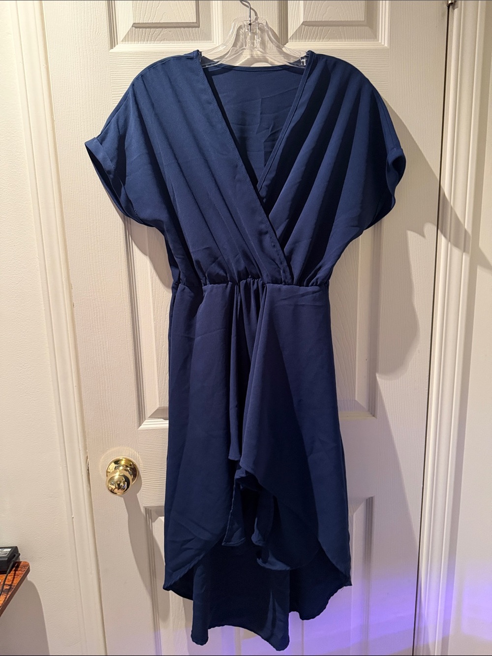 Chic Navy Wrap-Front High-Low Dress